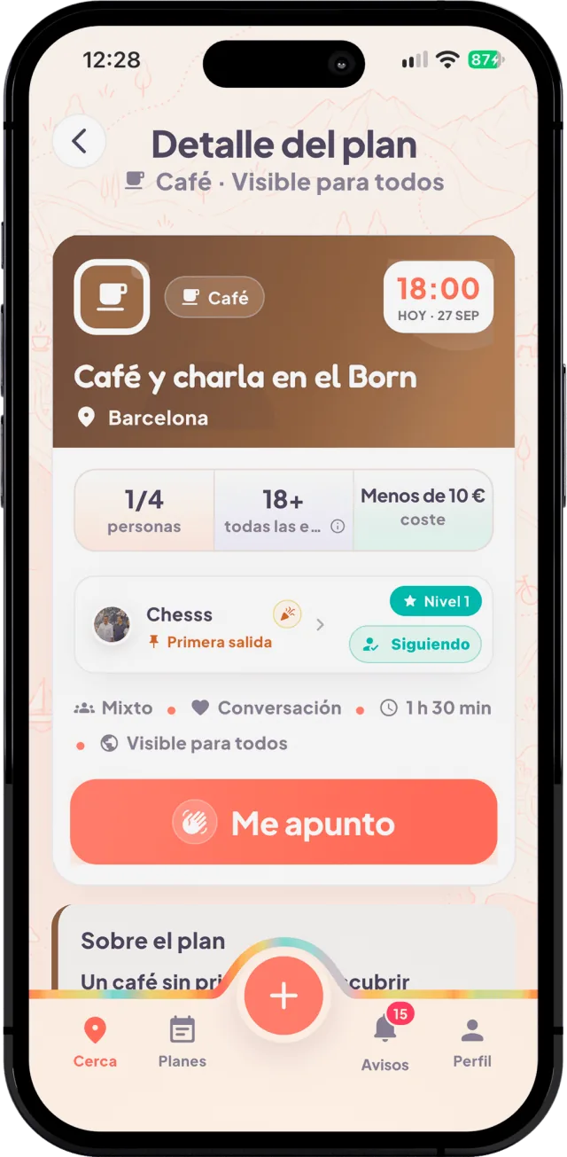Detalle de un plan en la app De Salidita